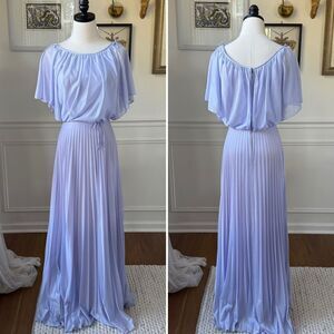 Vintage 70s Lavender Formal Gown Blouson Accordion Pleat Dress Prom Halloween Ca